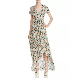 Alice + Olivia Floral Bird Print V-Neck High-Low Adrianna Mock-Wrap Maxi Dress 2